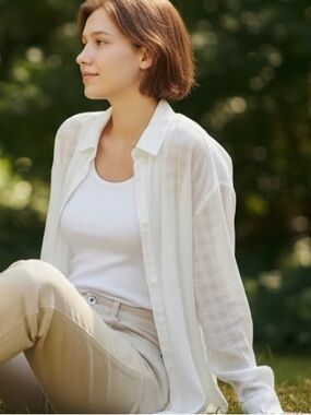 Tribal Sheer white Button-Up Blouse